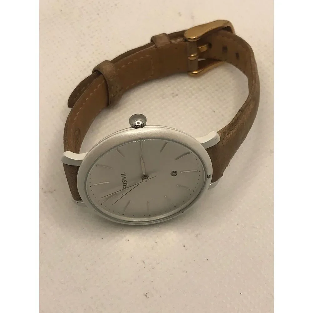 Fossil ES4397 Women's Brown Leather Analog White Dial Quartz Wrist Watch OL6